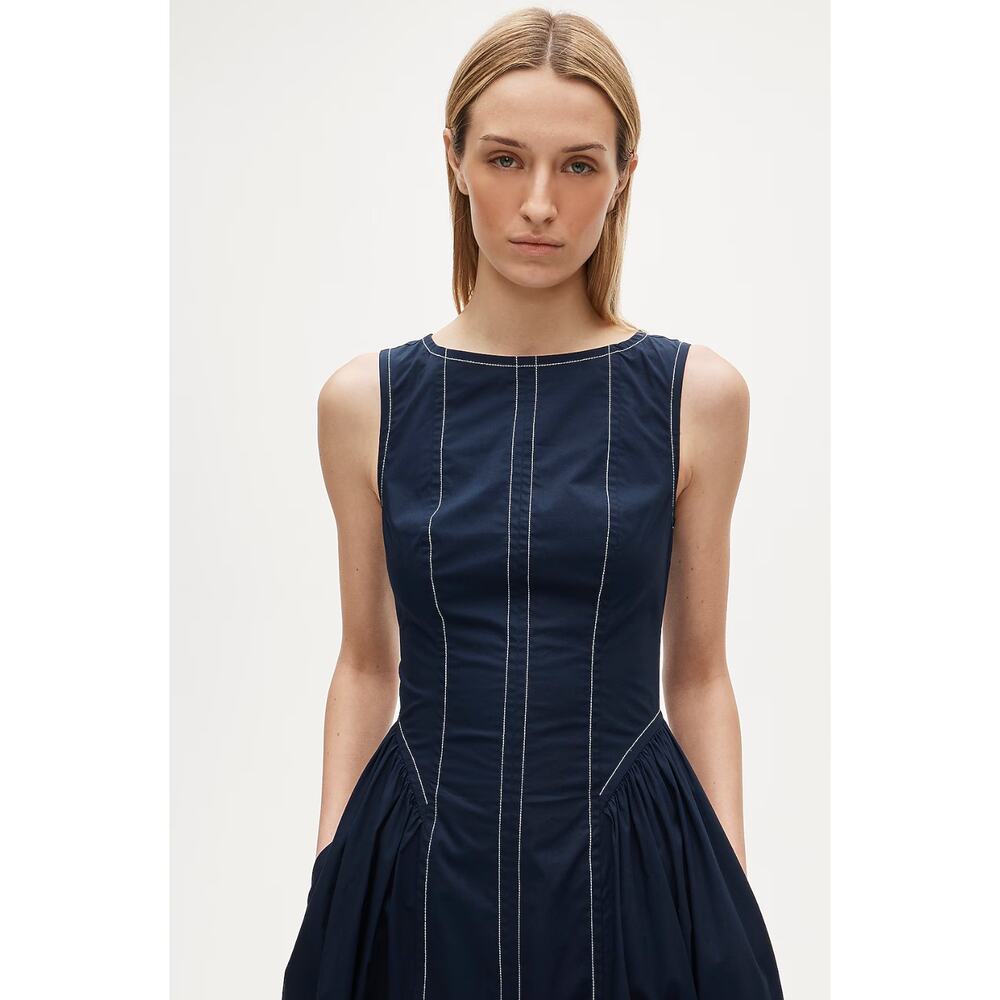 J Crew Contrast Stitch Midi Dress 14 Navy Blue NWT CU793 Coastal Nautical Y2K - Picture 3 of 5